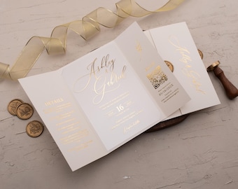 Ivory and Gold Acrylic Wedding Invitation, Ivory and Gold Theme, Acrylic Folded Wedding Invitations, Luxury Elegant Gold Foil Invites, Luxe