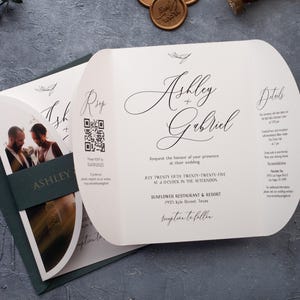 Custom Gatefold Wedding Invitations with Photo & QR Code RSVP, Elegant Trifold Invitations, All in One Wedding Invites, Couple Photo Invites