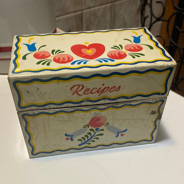 Vintage Ohio Art with Hearts Tin Recipe Box (1960's)