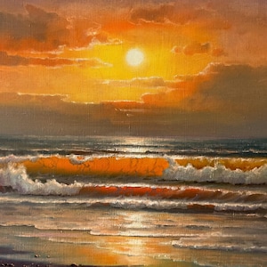 Original marine seascape by Ukrainian modern artist Ilchenko Evgen - Warm evening on the sea. Wall ocean art handmade oil on canvas painting