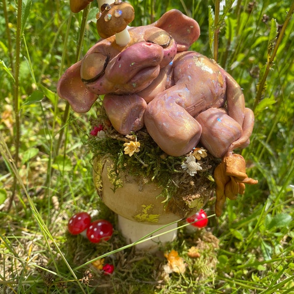 Handmade Polymer Clay Figurine, Fungi Unicorn, Fantasy Creature, Mushroom Diorama, handmade, OOAK