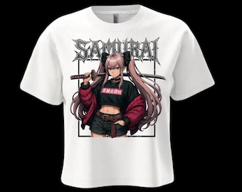 Badass Anime Girl Samurai Graphic Tee | Badass Anime Samurai Warrior Design | Otaku Manga Shirt | Japanese Katana Art | Unique Gift