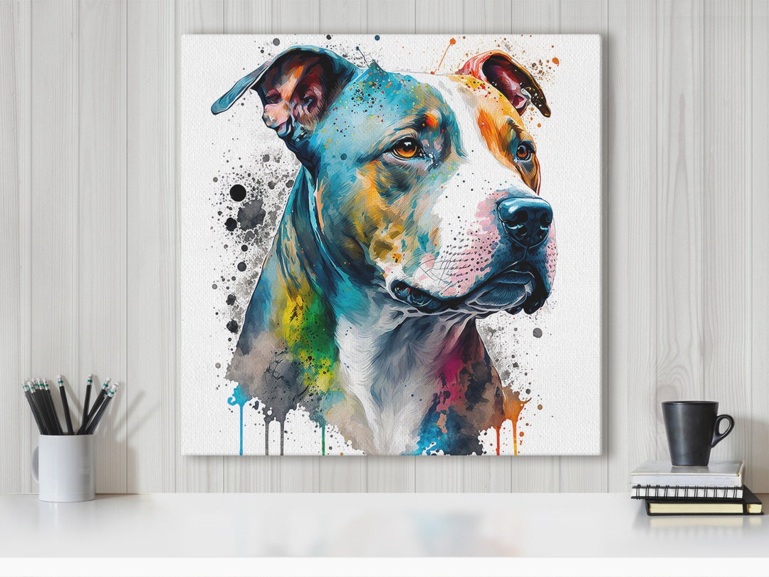 Watercolor Pitbull Canvas Wrap Wall Art Pitty Dog Lover Etsy