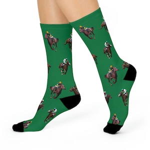 Race Horse and Jockey Crew Sock (Dark Green)
