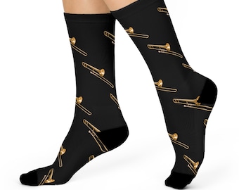 Trombone Crew Socks | Unique Classical Orchestra Gift for Music Lovers and Music Teachers, Symphony and Recital Crew Socks