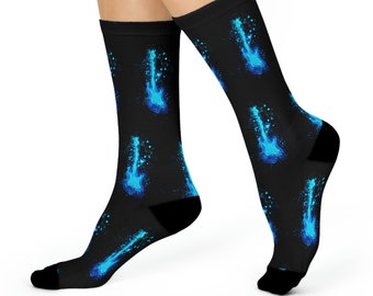 Electric Blue Guitarist Crew Socks - Musician Gifts, Rock and Roll, Guitar Player Gift, Music Themed, Music Teachers