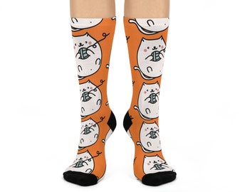 Calcetines Yarn Kitten Crew (naranja) – Calcetines divertidos y altos de invierno, regalo perfecto para tejedores amantes de los gatos, fabricados con orgullo en EE. UU.