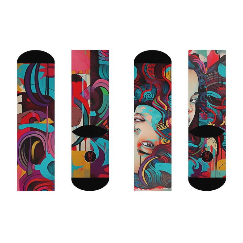 Comic Style Beautiful Woman Abstract Art Crew Sock - Etsy