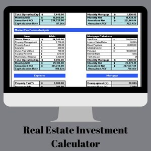 Real Estate Investment Calculator - ROI, NOI and Cash Flow Analysis | Excel Version | Digital Download