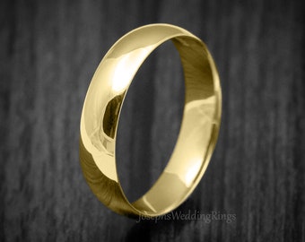 Classic Dome Shaped 9K or 18K Gold Wedding Band, Polished, In 3/4/5/6MM, Pick From Three Gold Colour, Free Custom Engraving, Solid Real Gold