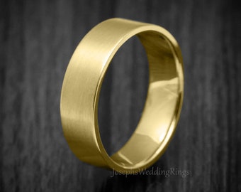 Satin 9K or 18K Solid Gold Flat  Shaped Wedding Band In 3/4/5/6MM, Timeless and Elegant Design for Men and Women, Classic Wedding Band