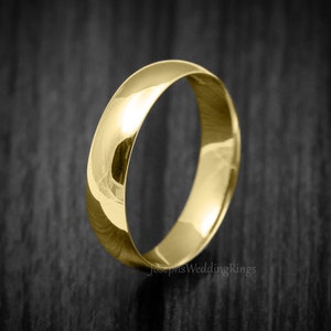 Massieve 9 kt, 14 kt of 18 kt gouden koepelvormige trouwring Kies uit drie goudkleuren, klassieke koepelvormige gouden ring, gravure, trouwring
