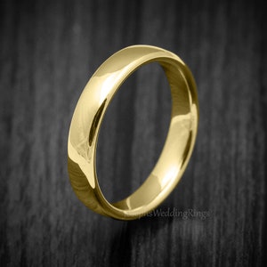 Solid 9K Or 18K Real Gold Dome Shaped Wedding Band, Pick From Three Gold Colours, Classical Dome Shaped Gold Ring Engraving