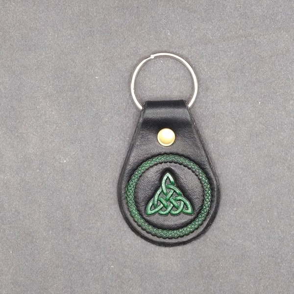 Celtic Trinity Knot, Triquetra key fob, leather