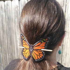 Monarch Butterfly leather hair barrette