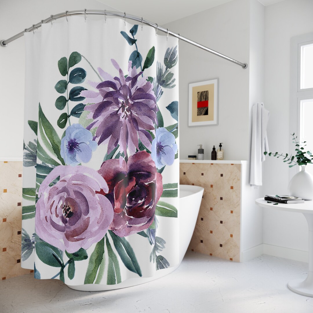 Watercolors in Purple Polyester Shower Curtain Etsy