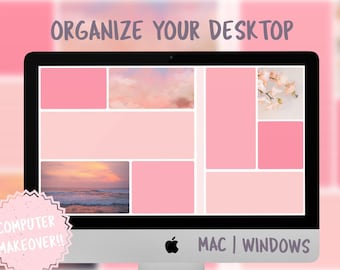 Pink Floral Desktop Wallpaper Organizer | Girly Computer Background (Digital Download)