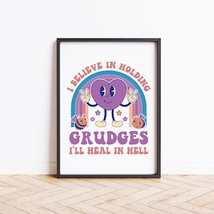Funny Retro Wall Art | Holding Grudges Poster | Cartoon Humor Poster | Printable Wall Decor | Funny Quote | Dorm Decor | 90's Wall Decor