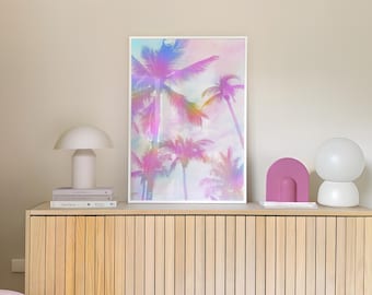 Neon Palm Tree Art Print | Retro Tropical Decor (Digital Download)
