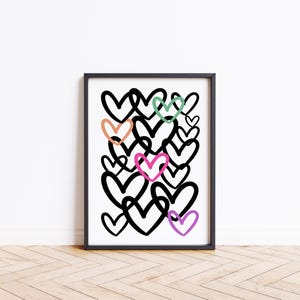 Black and Orange Printable Wall Art | Heart Wall Art | Cute Room Decor Teen | Abstract Hearts Digital Prints | Love Art Print | Female Art