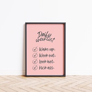 Daily Checklist Pink Poster | Motivational Poster for Teen Girls | Daily Motivation Art Print | Light Pink Wall Art | Boss Lady Checklist |