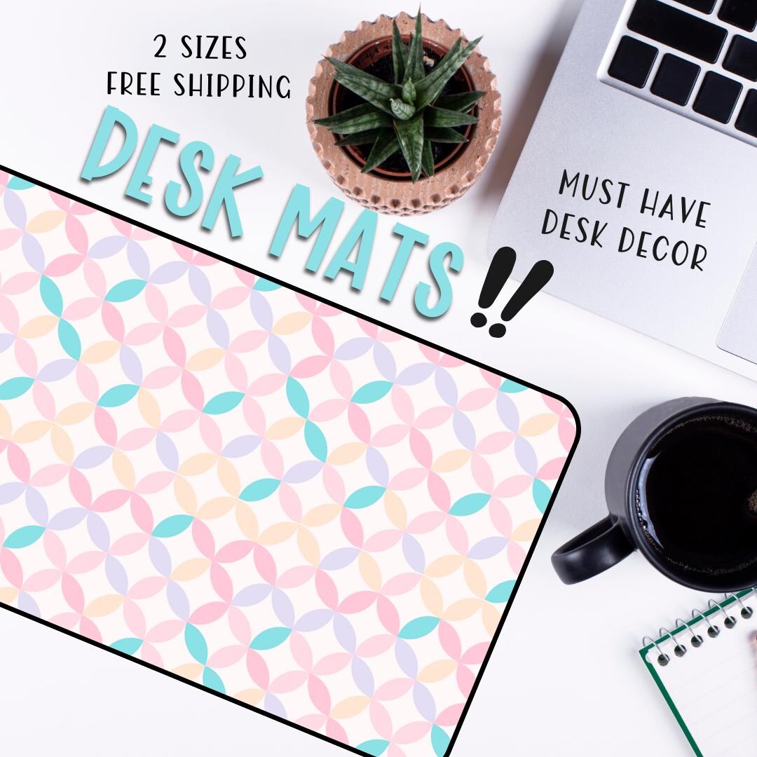 Pink Geometric Desk Mat | Colorful Desk Mats | Blue, Pink, and Yellow ...