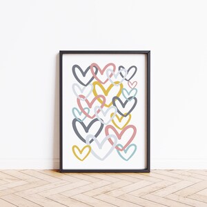 Hearts for Girls Bedroom | Heart Wall Art | Blue and Pink Printable Room Decor | Abstract Hearts Digital Art Print | Sisters Room