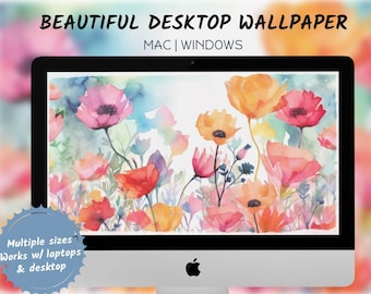 Desktop Wallpaper Wildflowers | Colorful Wallpaper | Watercolor Backgrounds | PC Backgrounds | Laptop Wallpapers | Watercolor Flowers