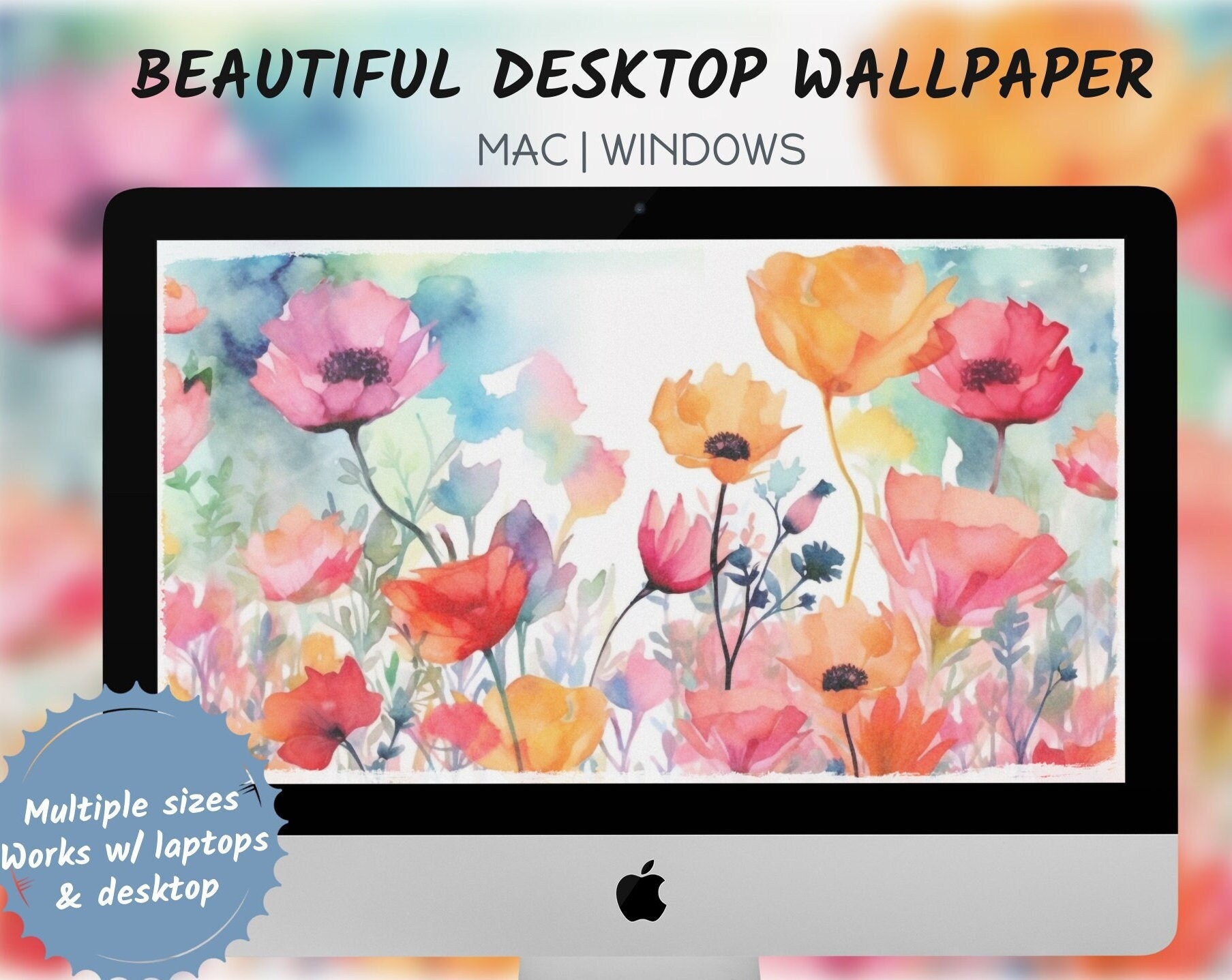 Desktop Wallpaper Wildflowers | Colorful Wallpaper | Watercolor Backgrounds | PC Backgrounds | Laptop Wallpapers | Watercolor Flowers