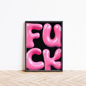 Fuck Print Hot Pink | Black and Pink Poster | Preppy Wall Art | Punk Wall Art | Cool Girl Poster | Apartment Decor Pink | Fuck Printable