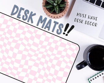 Pink Checkered Desk Mat | Large Retro Mousepad | Large Cute Mousepad, Home Office Desk Decor, Preppy Gift