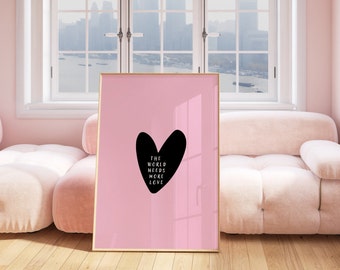 Heart room decor | Preppy wall art | Cute room decor | Cute quote poster| Girly room decor | Trendy art print | Black and pink wall art