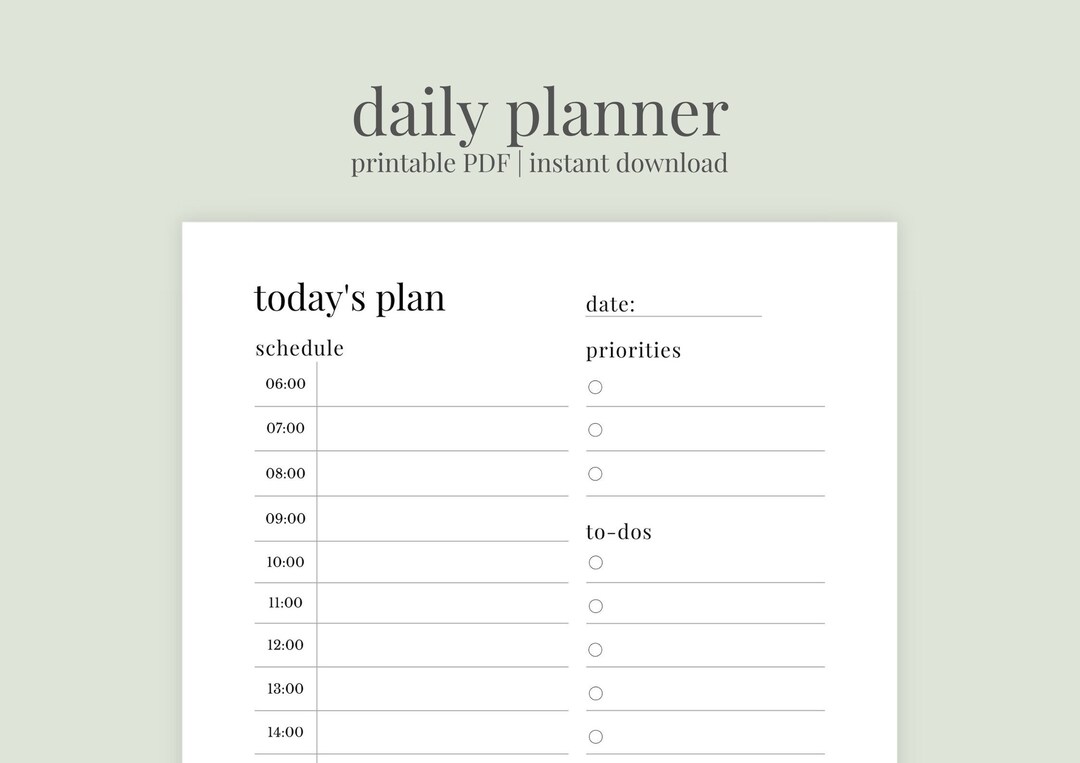 Daily Planner - Digital Printable Planner Instant Download PDF - Etsy