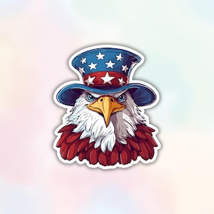 America Bald Eagle Vinyl Sticker, Proud American Flag Decal, 4th of July Cartoon Sticker, Waterproof Water Bottle Laptop Kindle Sticker