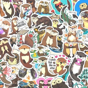 Kawaii otter stickerpakket, schattige dieren willekeurige stickerbundel, harige dierensticker voor kinderen, fles water Kindle laptopsticker grabbelton