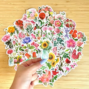 Lot d'autocollants fleurs aquarelles, lot d'autocollants mystères imperméables Saint-Valentin, sac cadeau fleurs Saint-Valentin amour découpés au hasard