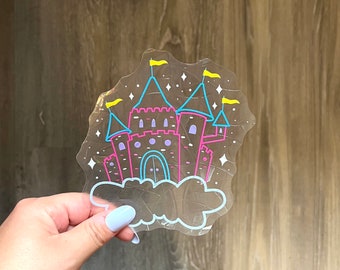 Sticker attrape-soleil château de princesse, adhésif pour fenêtre prisme magique, déco de chambre pour tout-petit arc-en-ciel, sticker fabricant arc-en-ciel pour enfant, cadeau d'anniversaire
