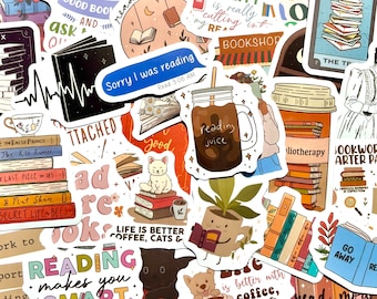Reading Book Sticker Pack, Waterproof Mystery Sticker Pack, Random Book Nook Die Cut Stickers, Water bottle Laptop Kindle Book Lover Gift