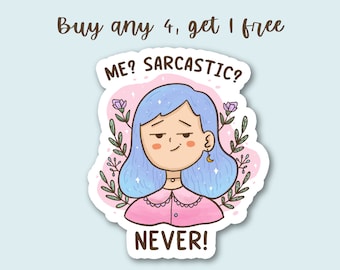 Me Sarcastic Never Viny Sticker, Adult Sarcastic Decal, Retro Trendy Sassy Girl Sticker, Waterbottle Laptop Kindle Suitcase Gift for Sarcasm