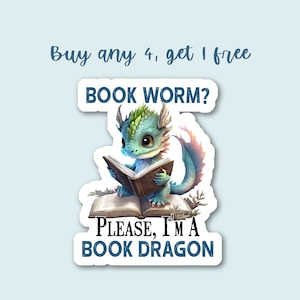 Sticker vinyle dragon livre Sticker mignon petit ver de livre Stickers Kindle étanches pour ordinateur portable Amoureux des livres drôle Sticker image 1