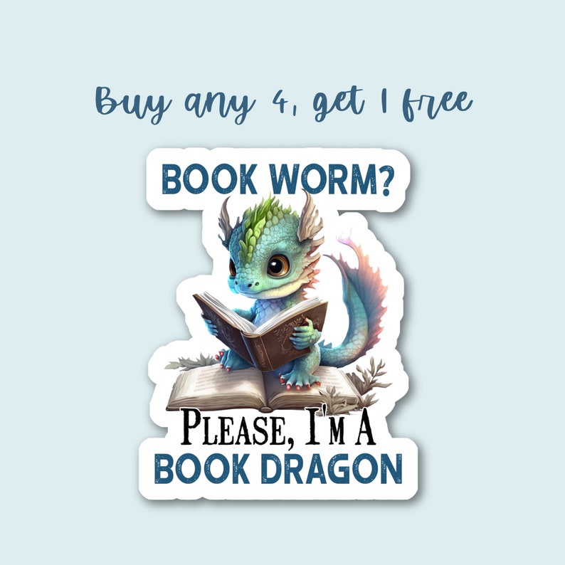 Sticker vinyle dragon livre Sticker mignon petit ver de livre Stickers Kindle étanches pour ordinateur portable Amoureux des livres drôle Sticker image 1