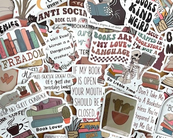 Reading Book Sticker Pack, Boho Waterproof Mystery Vinyl Sticker, Random Book Nook Decals, Water bottle Laptop Kindle Book Lover Gift