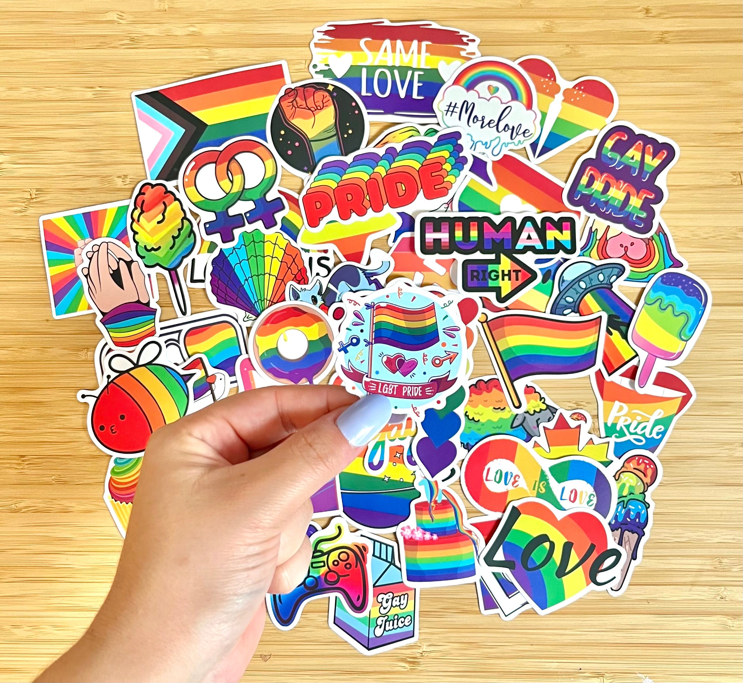 100pcs Gay Pride Stickers,Waterproof Rainbow Vinyl Stickers for LGBTQ  Colorful Rainbow Decal Stickers for Laptop Water Bottle Phone Case