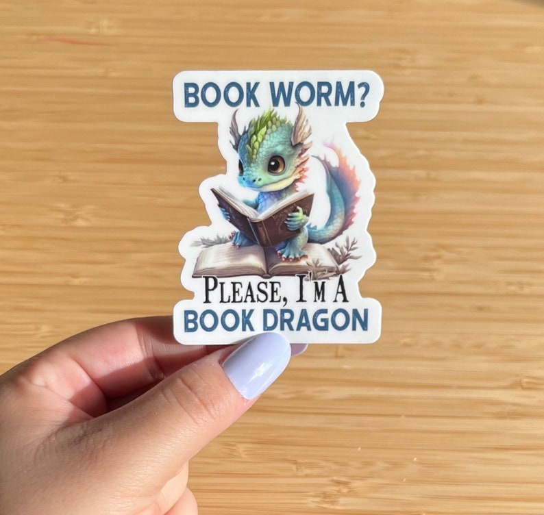 Sticker vinyle dragon livre Sticker mignon petit ver de livre Stickers Kindle étanches pour ordinateur portable Amoureux des livres drôle Sticker image 3