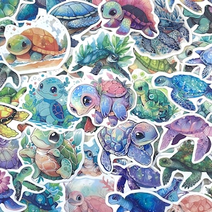 Paquete de pegatinas de tortugas marinas, calcomanías de animales marinos en acuarela, botella de agua, equipaje, portátil, Kindle, bolsa misteriosa, recompensas para niños