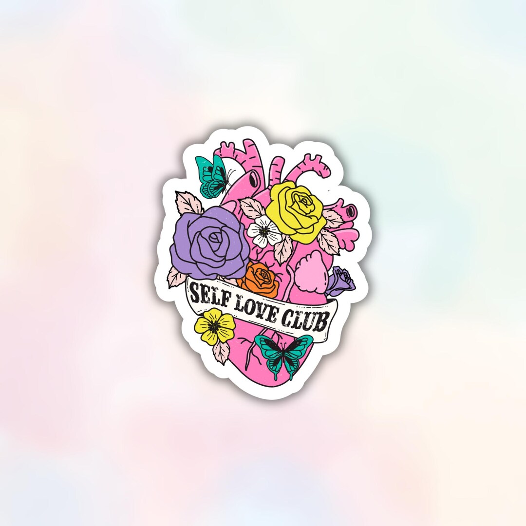 Self Love Club Sticker, Pinterest Self Care Reminder Heart Decal ...