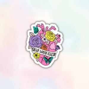 Adesivo Self Love Club, Adesivo de coração para lembrete de autocuidado do Pinterest, Adesivo de conscientização sobre saúde mental para garrafa de água, laptop, Kindle, mala, presente