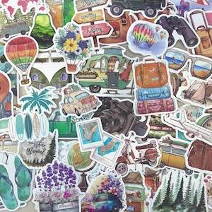 Paquete de pegatinas de aventura, pegatinas misteriosas de viajes de verano vintage, pegatinas impermeables con estética vacacional aleatoria para equipaje y portátil.