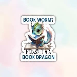 Adesivo de vinil de dragão para livros | Adesivo minimalista fofo de minhoca de biblioteca | Adesivos à prova d'água para garrafa de água para laptop e Kindle | Adesivo engraçado para amantes de livros