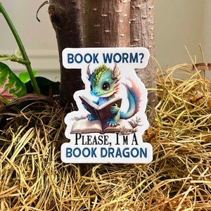 Sticker vinyle dragon livre Sticker mignon petit ver de livre Stickers Kindle étanches pour ordinateur portable Amoureux des livres drôle Sticker image 2